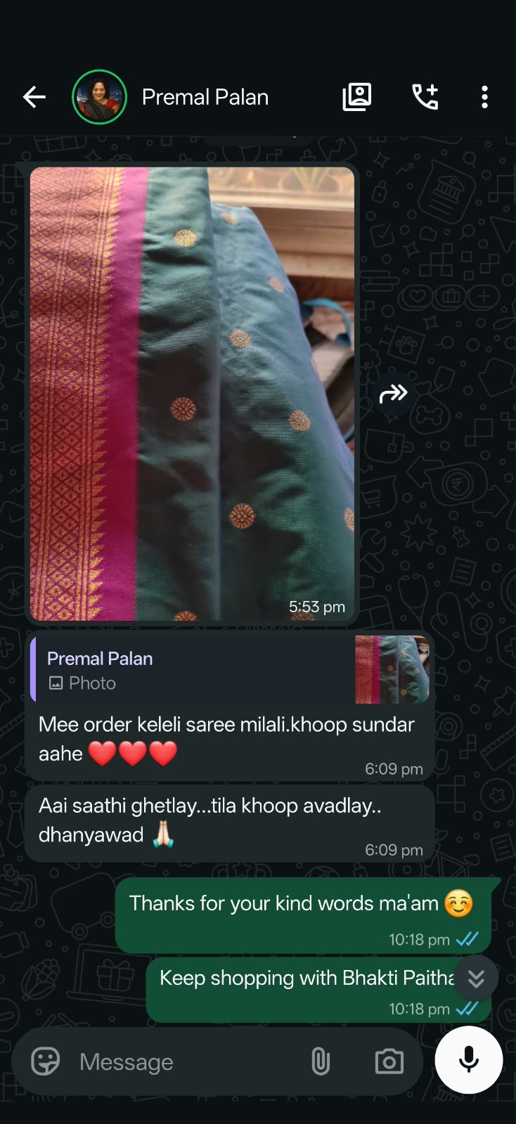 Bhakti Paithani customer testimonial